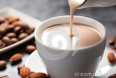 close-up of almond milk stirring in coffee Stock Photo