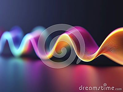 A close-up of alphabet letters transitioning into dynamic, flowing sound waves. Stock Photo