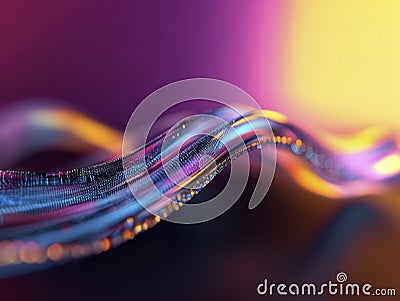 A close-up of alphabet letters transitioning into dynamic, flowing sound waves. Stock Photo