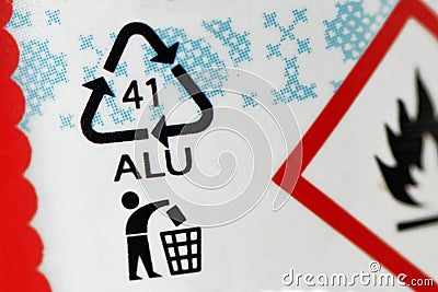 Close-up of aluminium recycling symbol 41 ALU Stock Photo