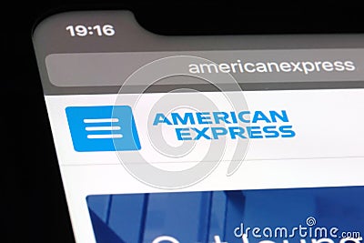 close up American Express Company (Amex) brand logo Editorial Stock Photo