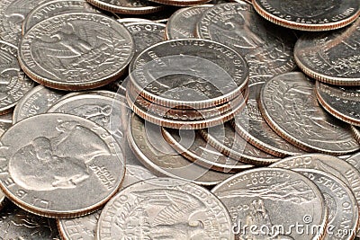 Close Up Of American Quarters Stock Photo