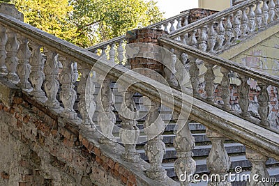 Close-up ancient stone railings. Old classic balustrade. Stock Photo