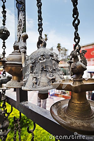 Close-up of an antique bell, Mount Abu, Sirohi District, Rajasthan, India Stock Photo