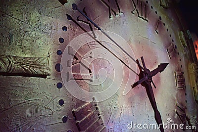 Close up of an antique clock and the time is almost midnight. Concept of time,the past or deadline Stock Photo