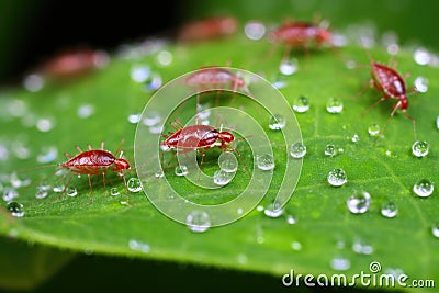 close-up of aphids on a green leaf Stock Photo