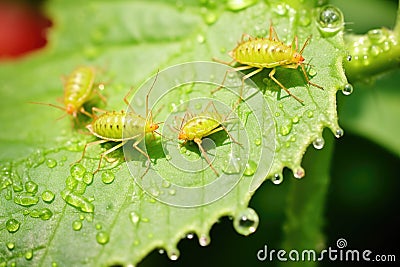 close-up of aphids on a green leaf Stock Photo