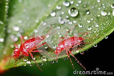 close-up of aphids on a rose leaf Stock Photo