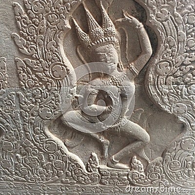 close up of apsara carving in angkor wat Stock Photo