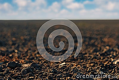 Close up of arable land soil recently ploughed Stock Photo