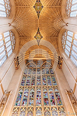 Close up architecture details of Bath Abbey, famous tourism site in Bath, England Editorial Stock Photo