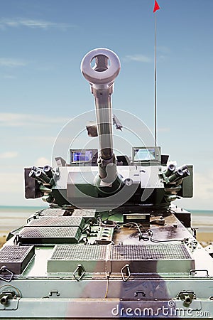 Armored military tank under blue sky Stock Photo