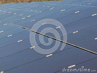 Close up array of thin film solar cells or amorphous silicon solar cells in solar power plant Stock Photo