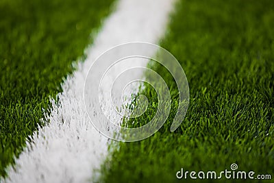 Close-up of artificial turf of soccer pitch. Soccer football field Stock Photo