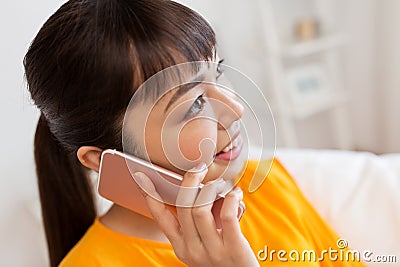 Close up of asian woman calling on smartphone Stock Photo