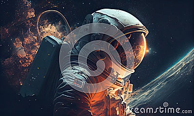 Close up of an astronaut floating in outer space, generative AI Cartoon Illustration