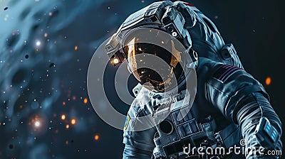 Close-up of an astronaut in a spacesuit in outer space. Stock Photo