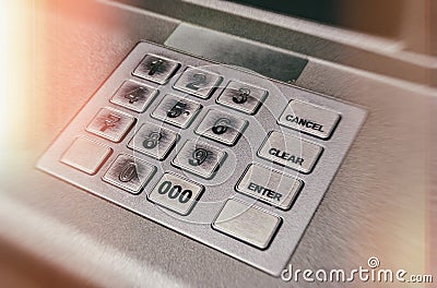 Close up ATM EPP machine keyboard or buttons of Automated Teller Machine Cash M Stock Photo