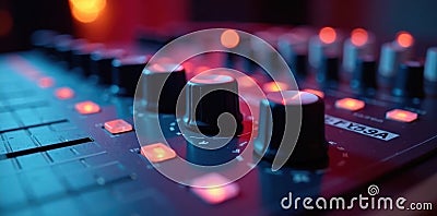 Close-up of audio interface knobs and buttons in home studio output audio engineering headphone amp Cartoon Illustration