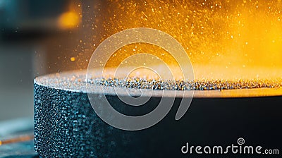 Close-Up of Automated Machines in Operation, Producing Fine Particles and Vibrant Colors, Showcasing the Intricate Process of Stock Photo