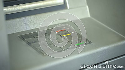 Close up of automated teller machine, buttons on ATM, secure money withdrawing Stock Photo