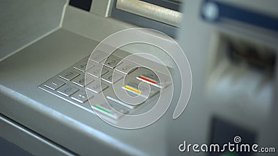 Close-up of automated teller machine, buttons on ATM, secure money withdrawing Stock Photo