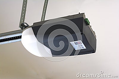 Close-up of an automatic garage door opener motor. Stock Photo