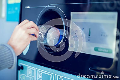 Close up of automatic reverse vending machine for collecting and Stock Photo