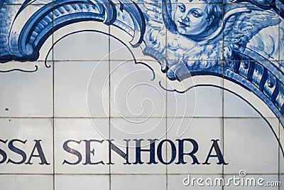 Close-up of azulejos, portuguese traditional blue and white tile Stock Photo