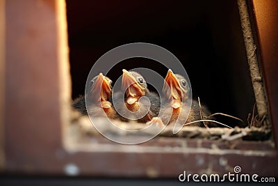 close-up of baby birds hatching in mailbox nest Stock Photo