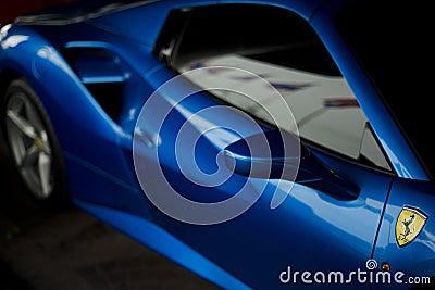 Ferrari 488 spider blue close up Editorial Stock Photo