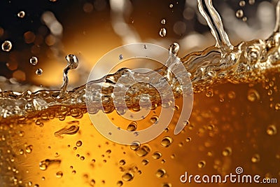 Close up background of beer with bubbles in glass. Pouring beer with bubble froth in glass for background on front view wave curve Stock Photo