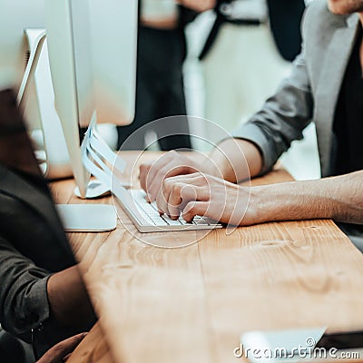 close up. background image working group sitting at a table Stock Photo