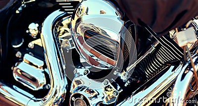 Part of modern chrome shiny engine of motorcycle Stock Photo