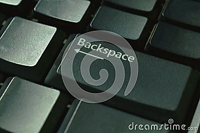 Backspace tab on black computer keyboard background and texture Stock Photo