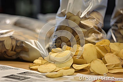 close-up of bagged potatoes chips, with view of product and price visible Stock Photo