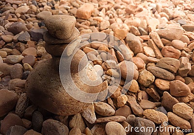Close up balance of stone on stone pile with sunlight Stock Photo