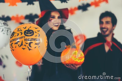 Close up balloon pumpkin party and celebrate with Halloween pumpkin Stock Photo