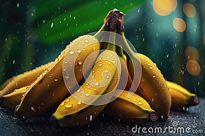 close-up of a bananas with rain drops on blurred background Stock Photo
