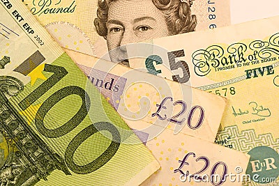 Close up Banknote and Currency Bills and Coins Editorial Stock Photo