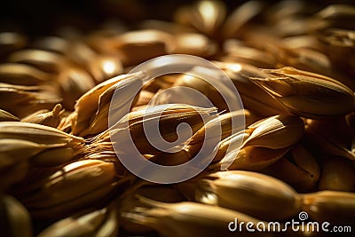 Close-up of barley seeds. Generative AI Stock Photo