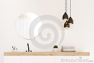 Close up of bathroom sink, wood Stock Photo