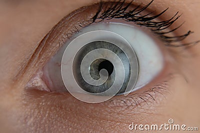 Close up beautiful blue eye opening human iris macro natural beauty Stock Photo