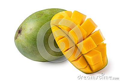 Beautiful delicious green mango isolated on white table background Stock Photo
