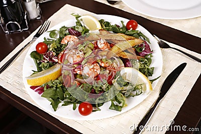 Close-up with a beautiful, exotic salad. Stock Photo