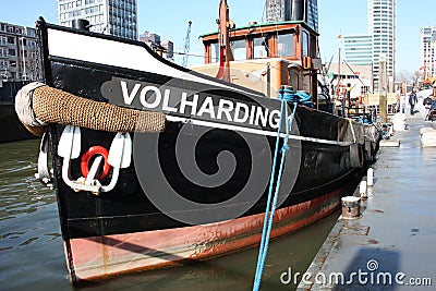 Close-up of a beautiful merchant ship moored at the port of Rotterdam, Holland, Netherlands Editorial Stock Photo