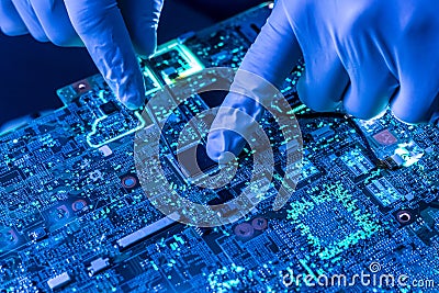 Close up beautiful nano electronic technology board f Stock Photo