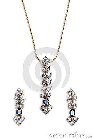 Close up of beautiful Sapphire Diamond necklace. Stock Photo