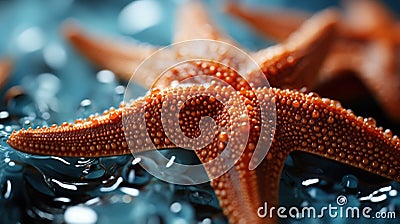 Close Up of Beautiful Starfish Underwater Blurry Seascape Background Stock Photo
