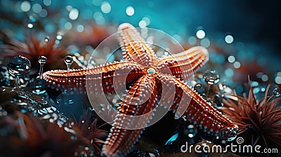 Close Up of Beautiful Starfish Underwater Blurry Seascape Background Stock Photo